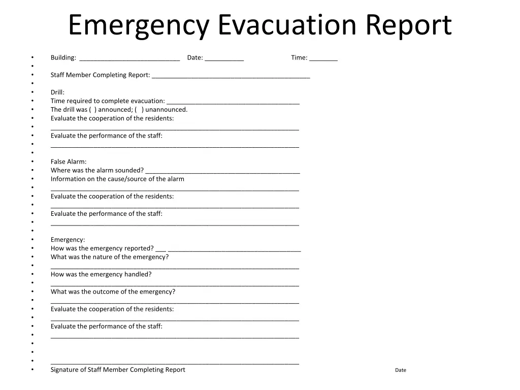 emergency evacuation report