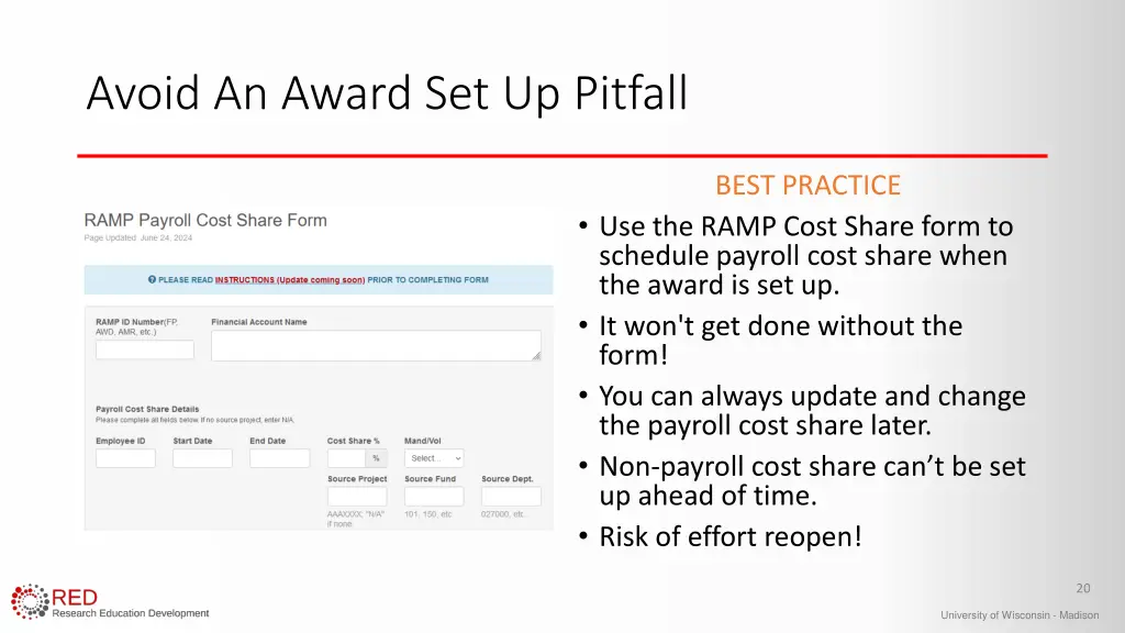 avoid an award set up pitfall