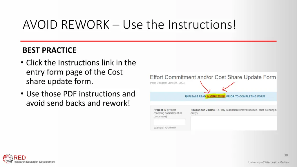 avoid rework use the instructions