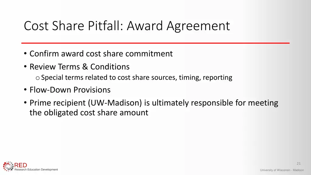 cost share pitfall award agreement