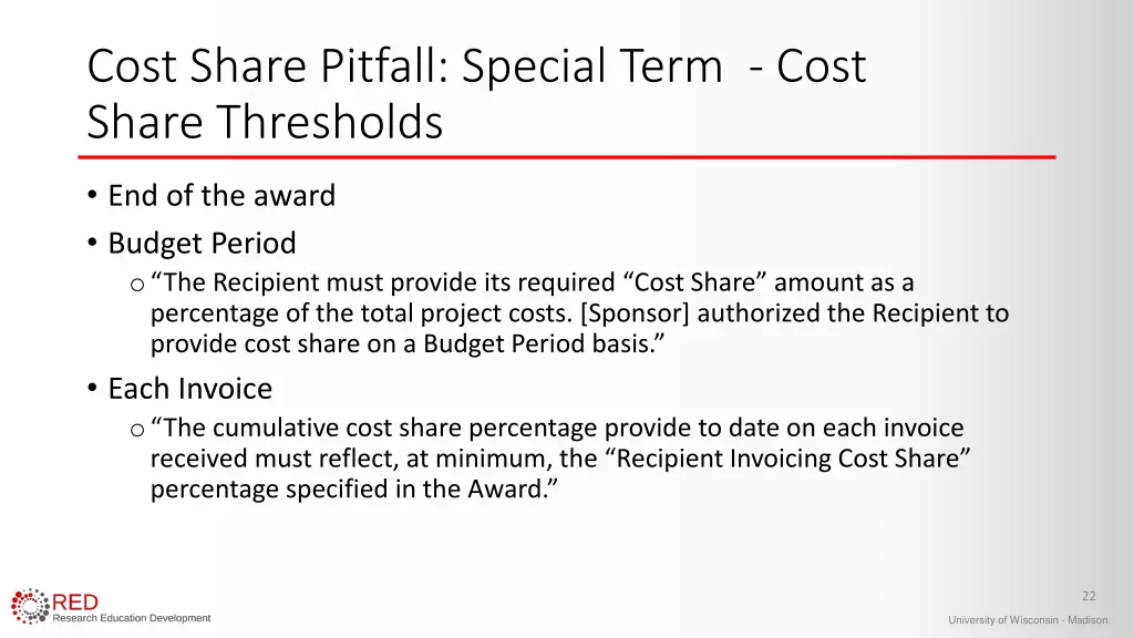 cost share pitfall special term cost share