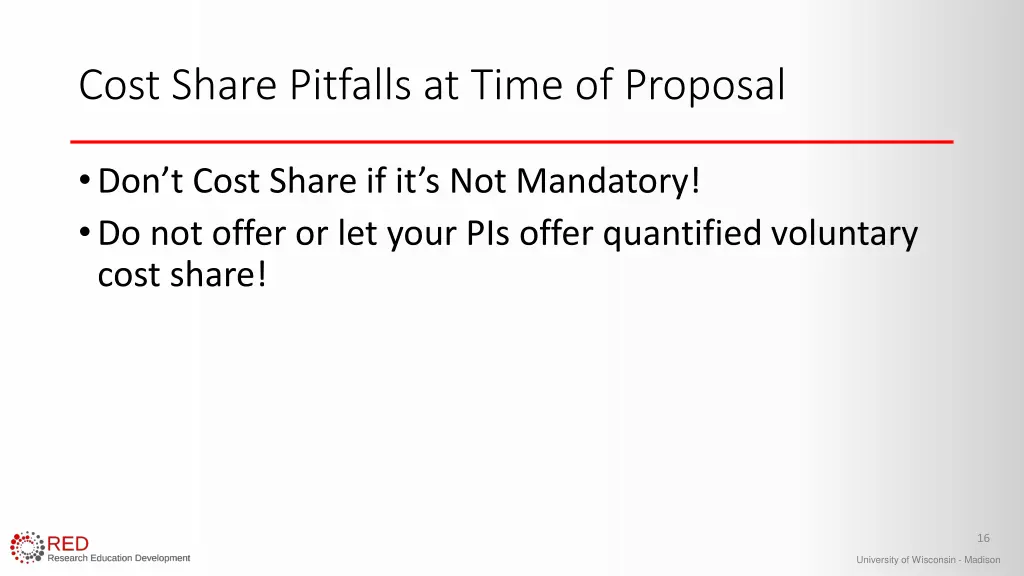 cost share pitfalls at time of proposal