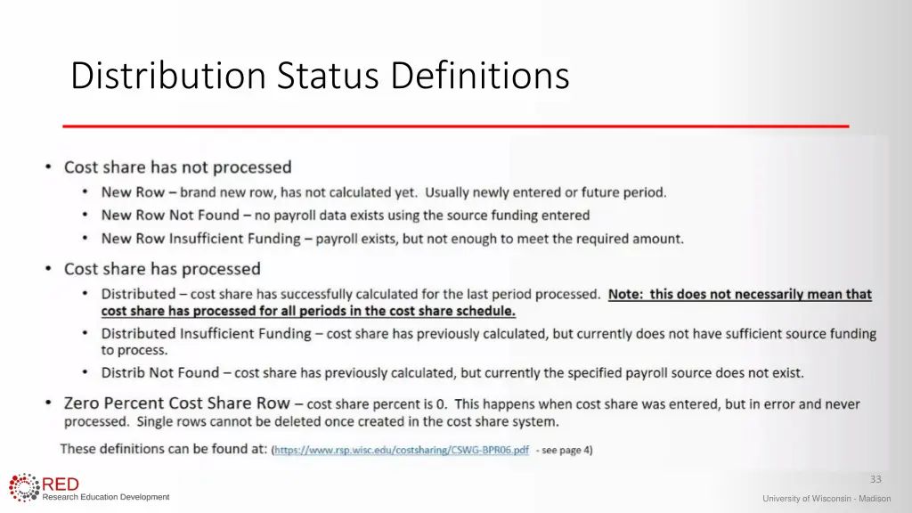 distribution status definitions