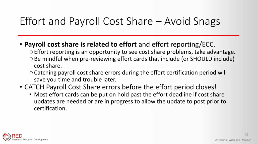 effort and payroll cost share avoid snags