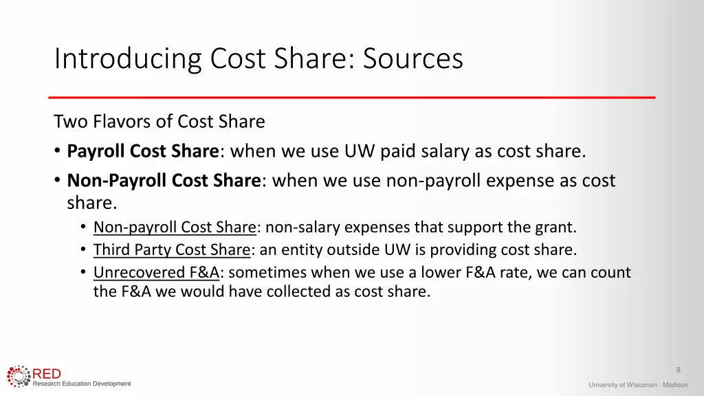 introducing cost share sources