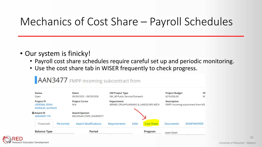 mechanics of cost share payroll schedules