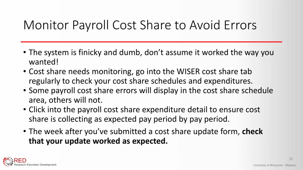 monitor payroll cost share to avoid errors