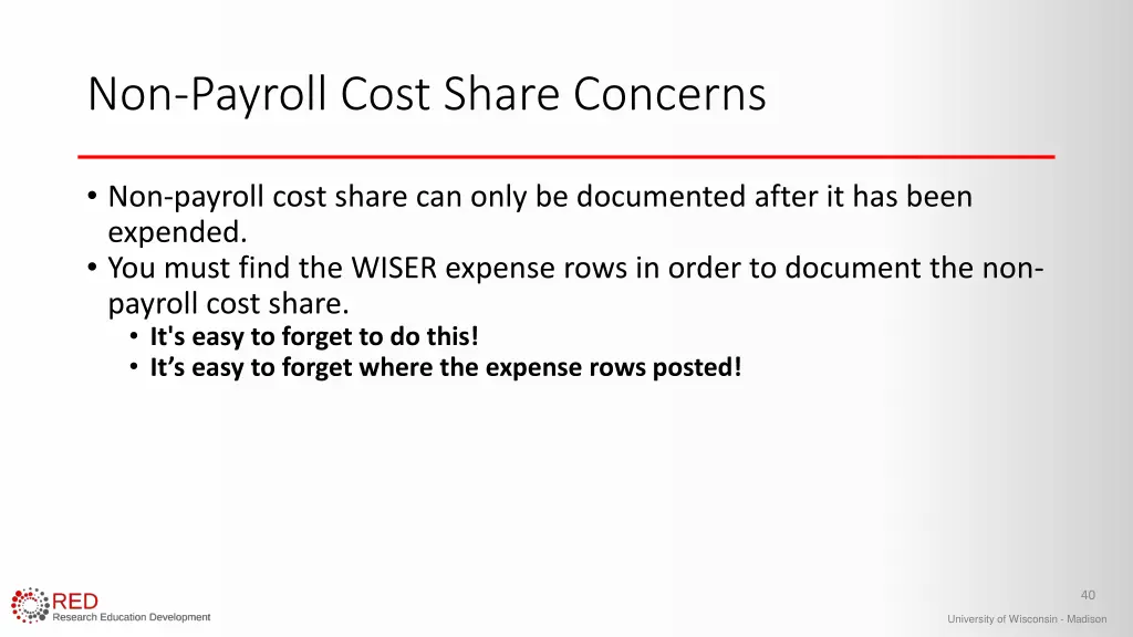 non payroll cost share concerns