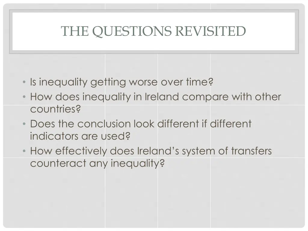 the questions revisited