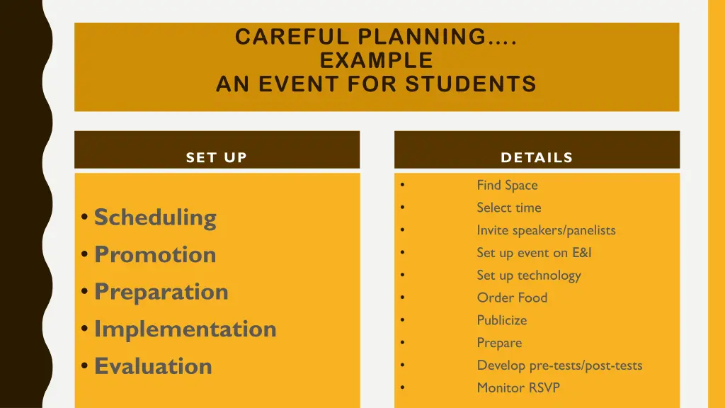 careful planning example an event for students