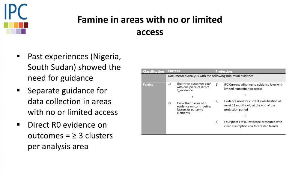 famine in areas with no or limited access