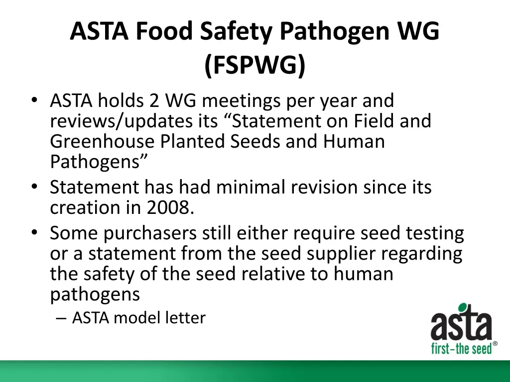 asta food safety pathogen wg fspwg asta holds
