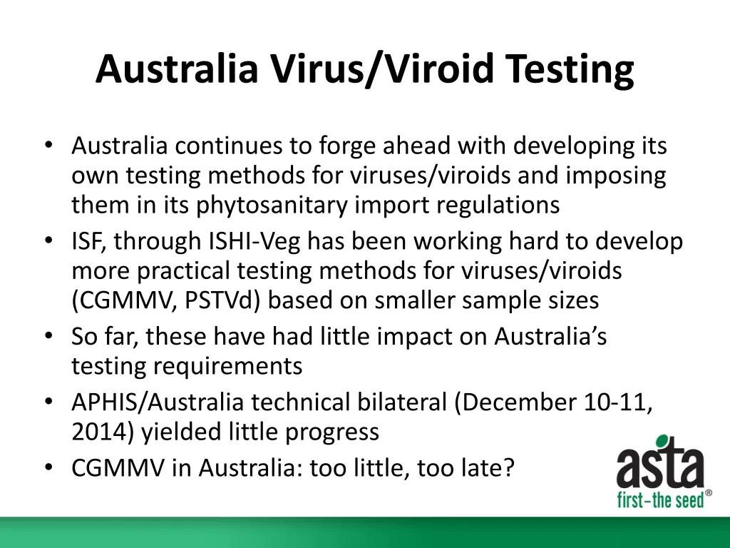 australia virus viroid testing
