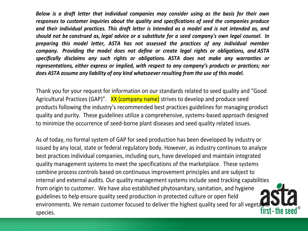 below is a draft letter that individual companies