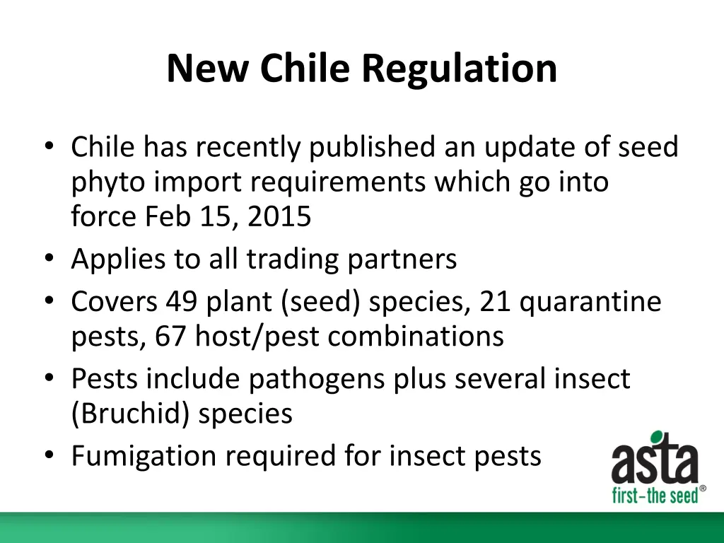 new chile regulation