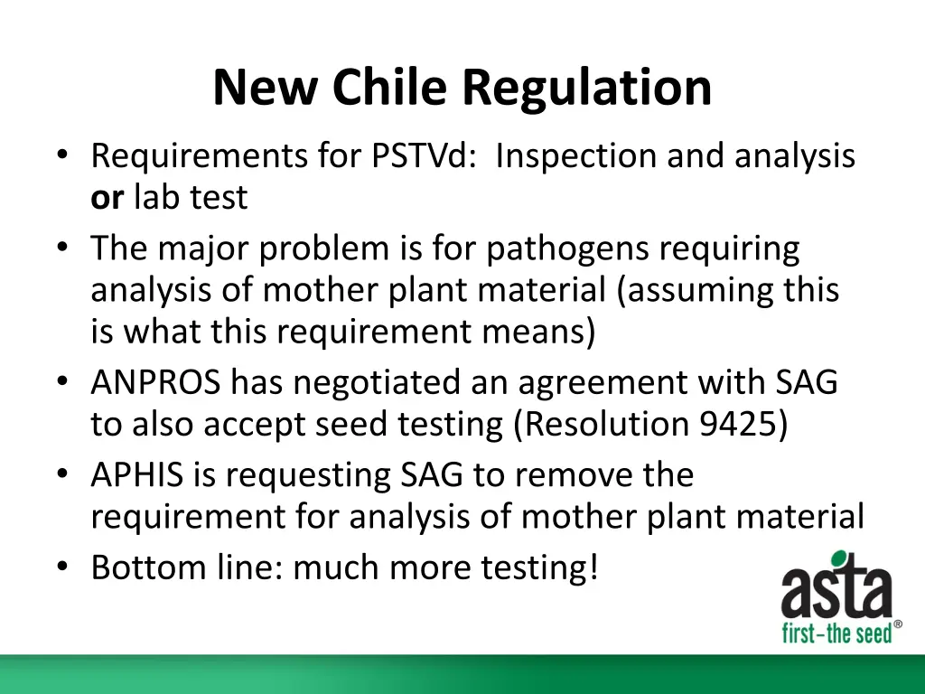 new chile regulation requirements for pstvd