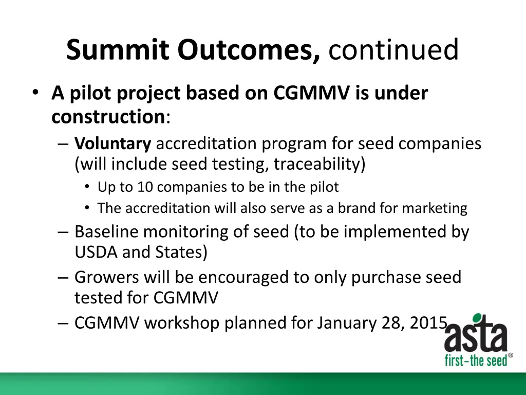 summit outcomes continued