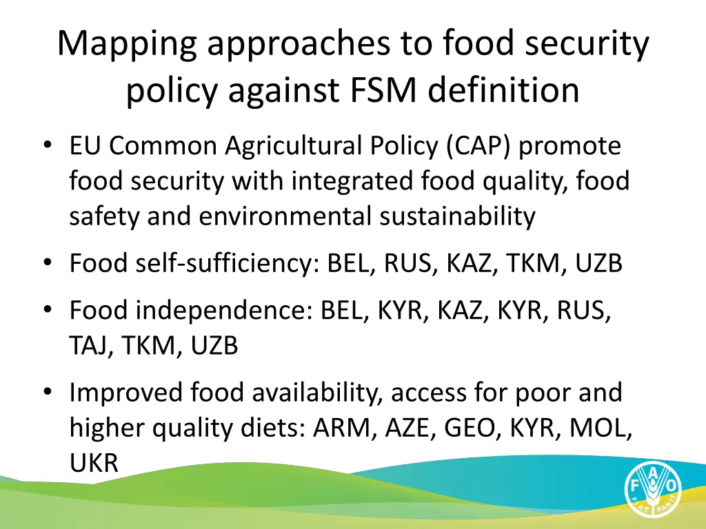 mapping approaches to food security policy