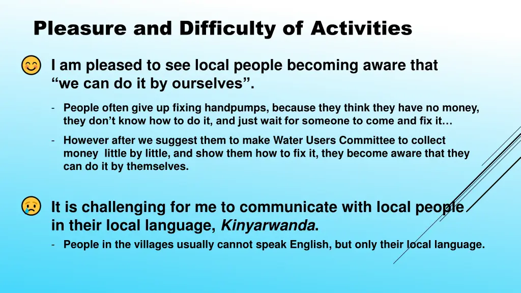 pleasure and difficulty of activities