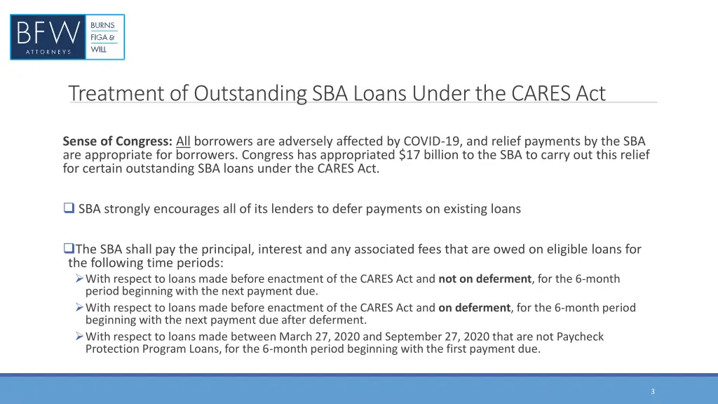 treatment of outstanding sba loans under