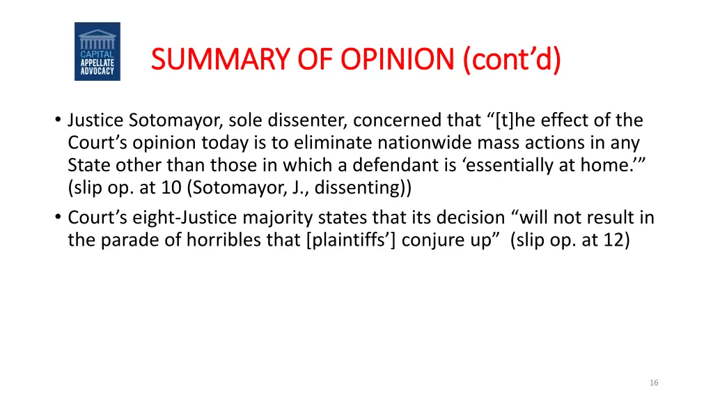 summary of opinion cont d summary of opinion cont