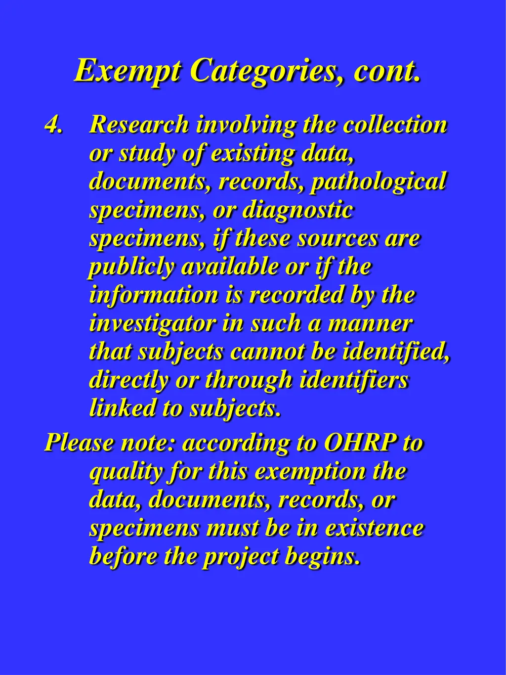 exempt categories cont