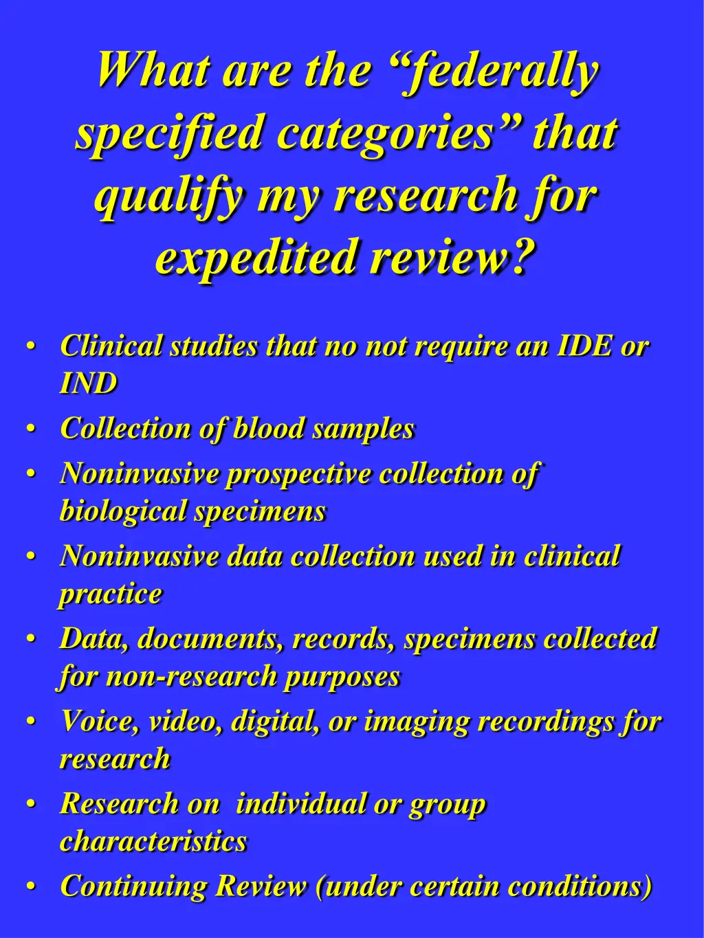 what are the federally specified categories that
