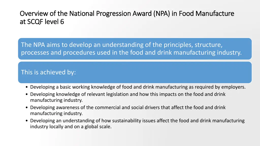 overview of the national progression award