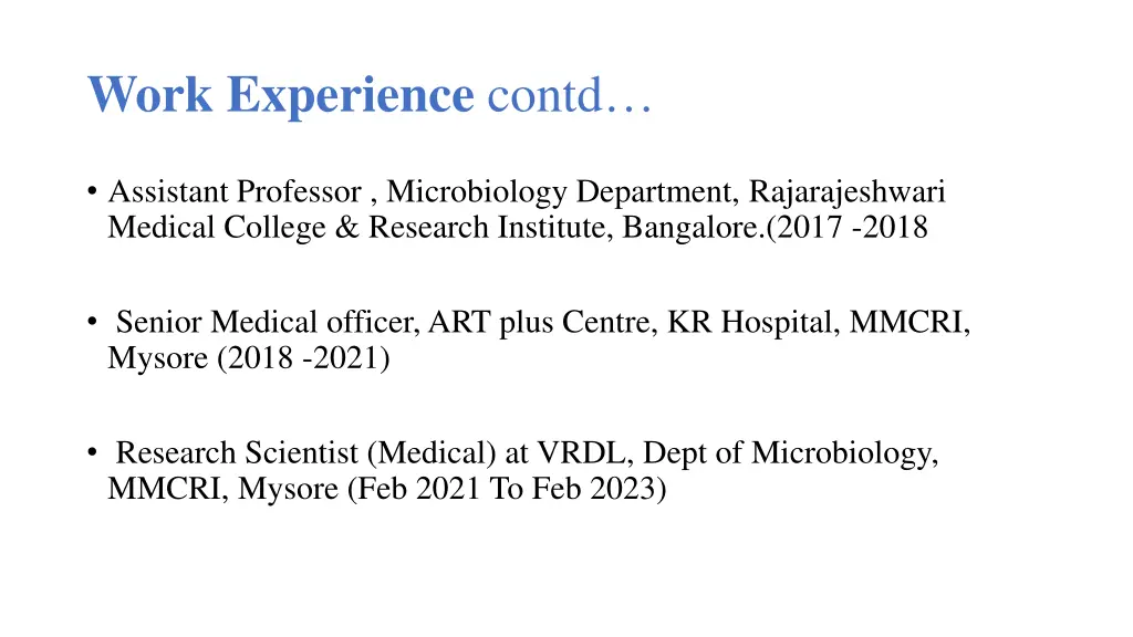 work experience contd