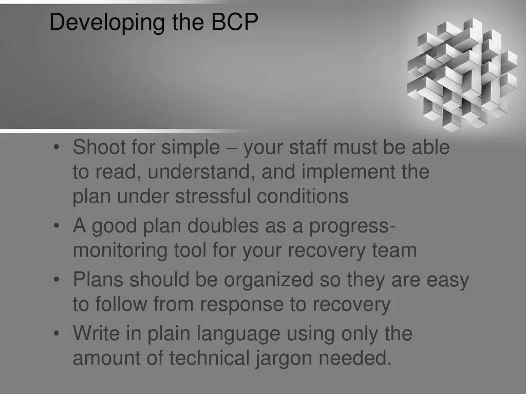 developing the bcp