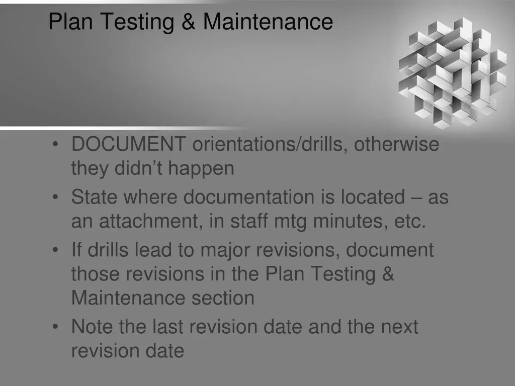 plan testing maintenance 1