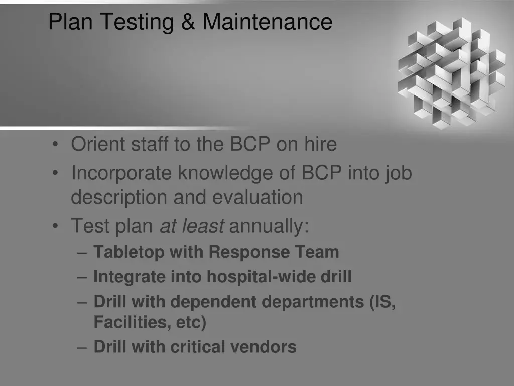 plan testing maintenance