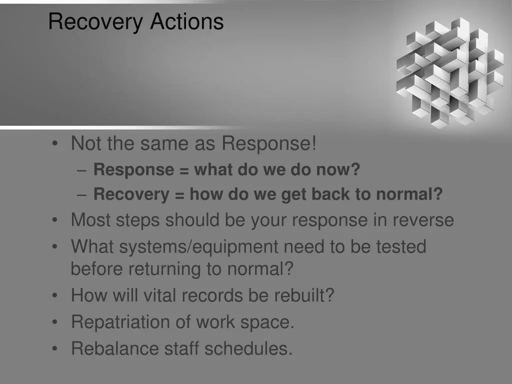 recovery actions