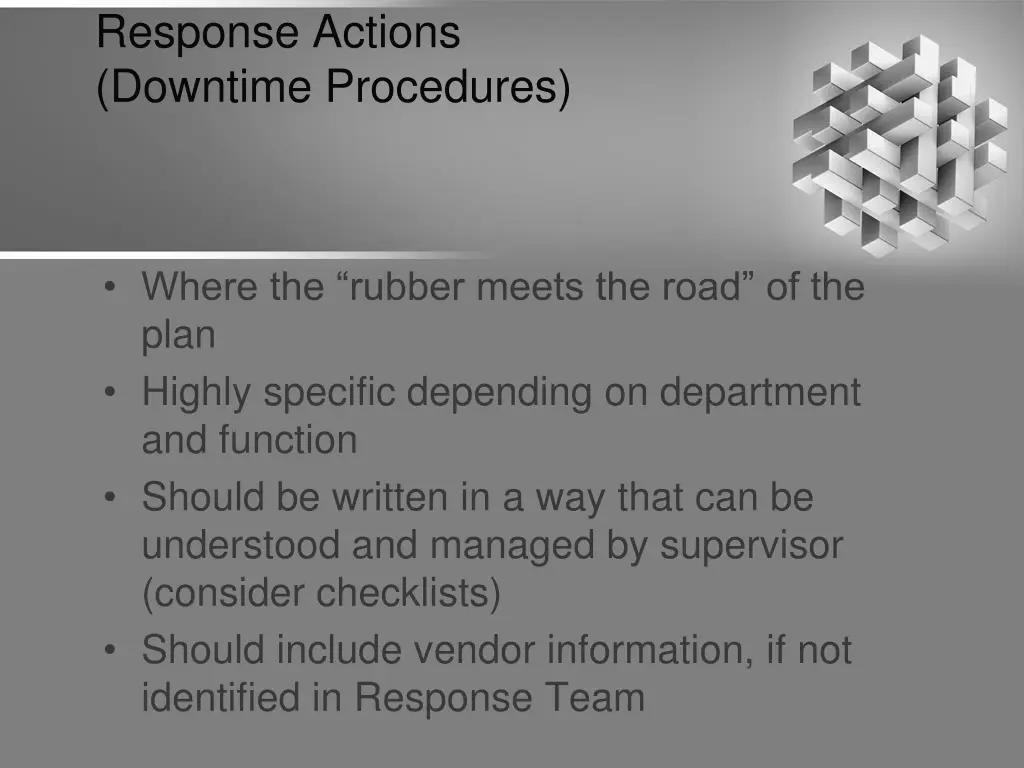 response actions downtime procedures
