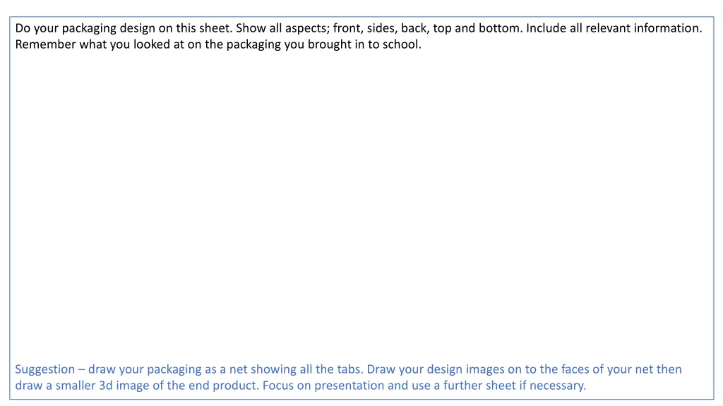 do your packaging design on this sheet show