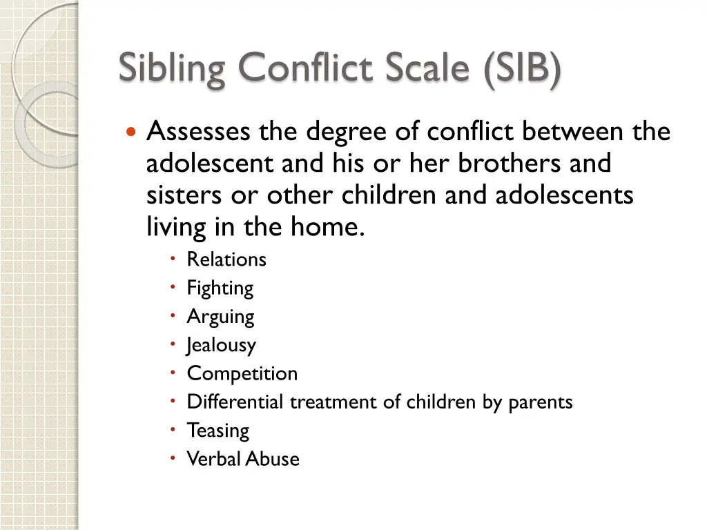 sibling conflict scale sib