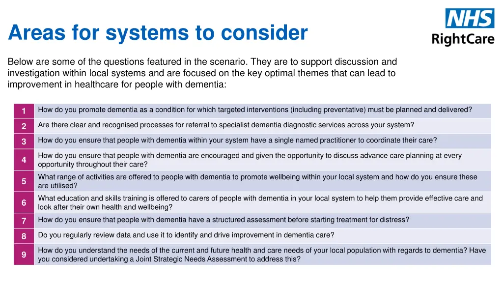 areas for systems to consider