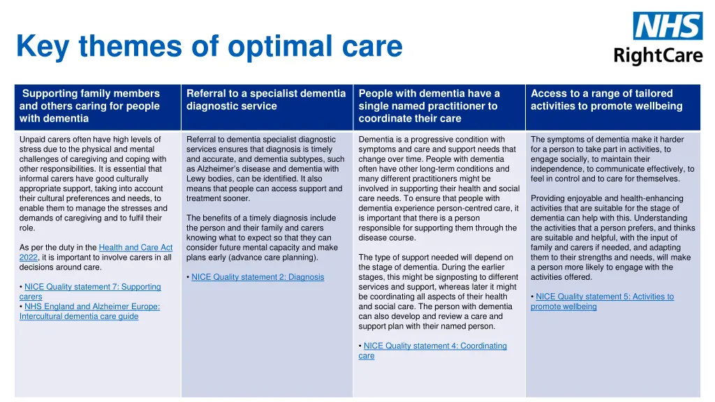key themes of optimal care