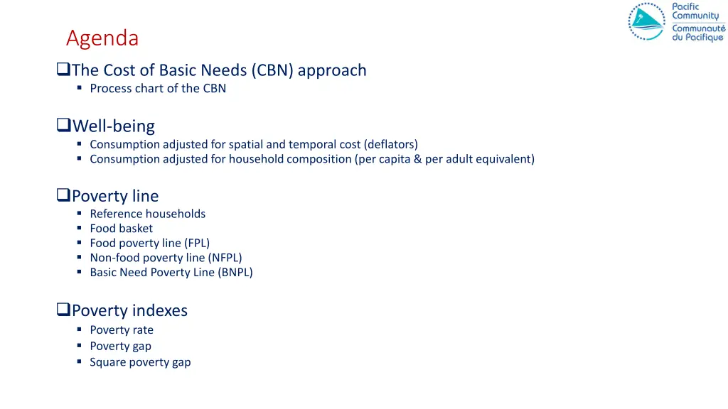agenda the cost of basic needs cbn approach