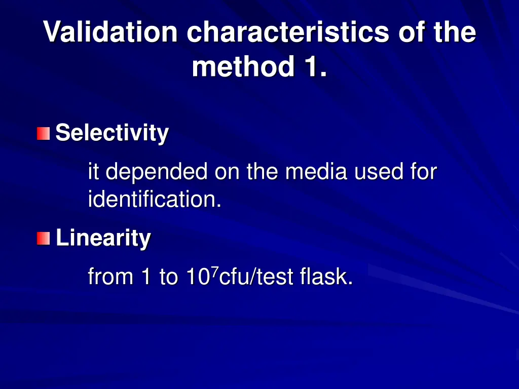 validation characteristics of the method 1