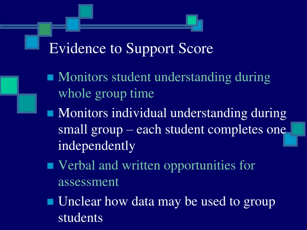 evidence to support score 2