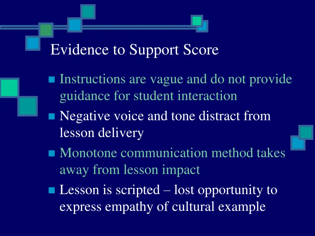 evidence to support score 5