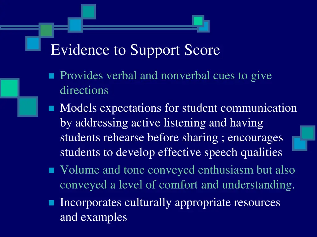 evidence to support score 7