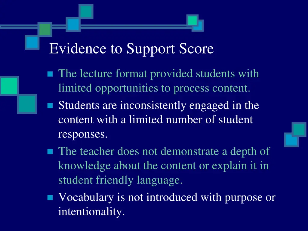 evidence to support score 8