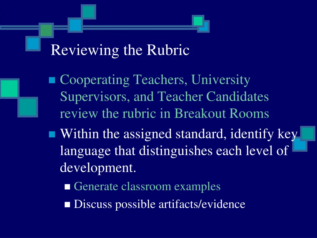 reviewing the rubric