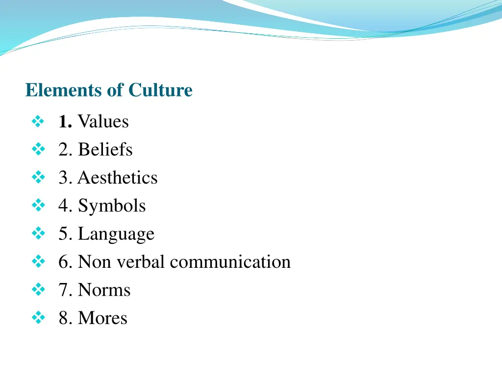 elements of culture 1 values 2 beliefs