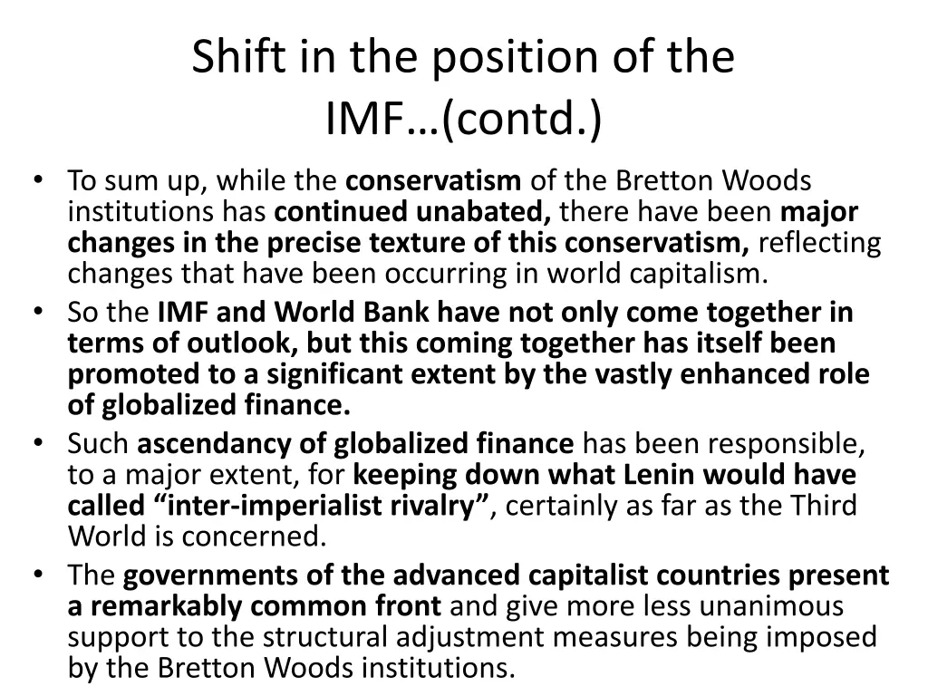 shift in the position of the imf contd 1