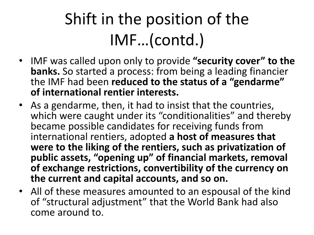 shift in the position of the imf contd