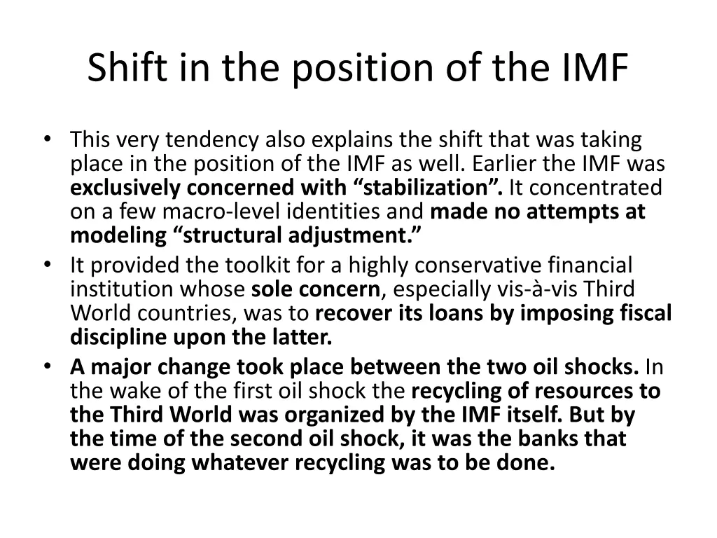 shift in the position of the imf