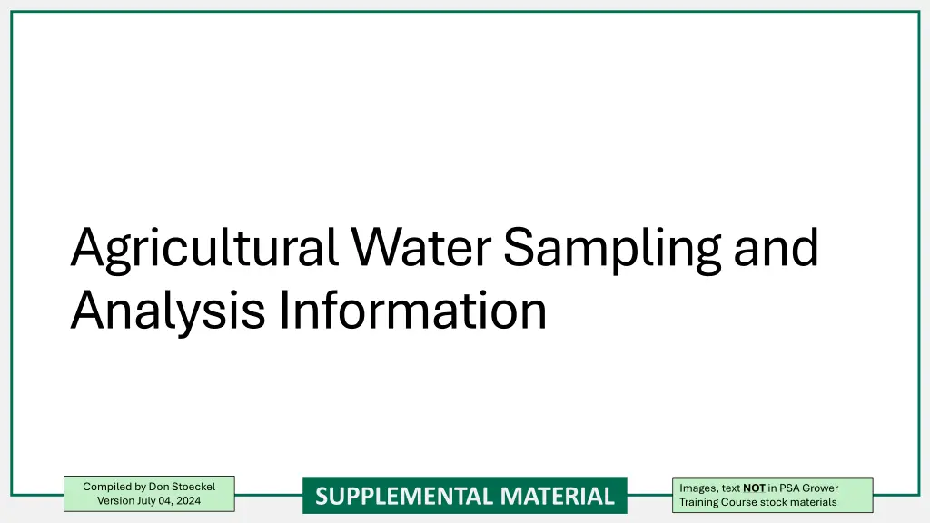 agricultural water sampling and analysis
